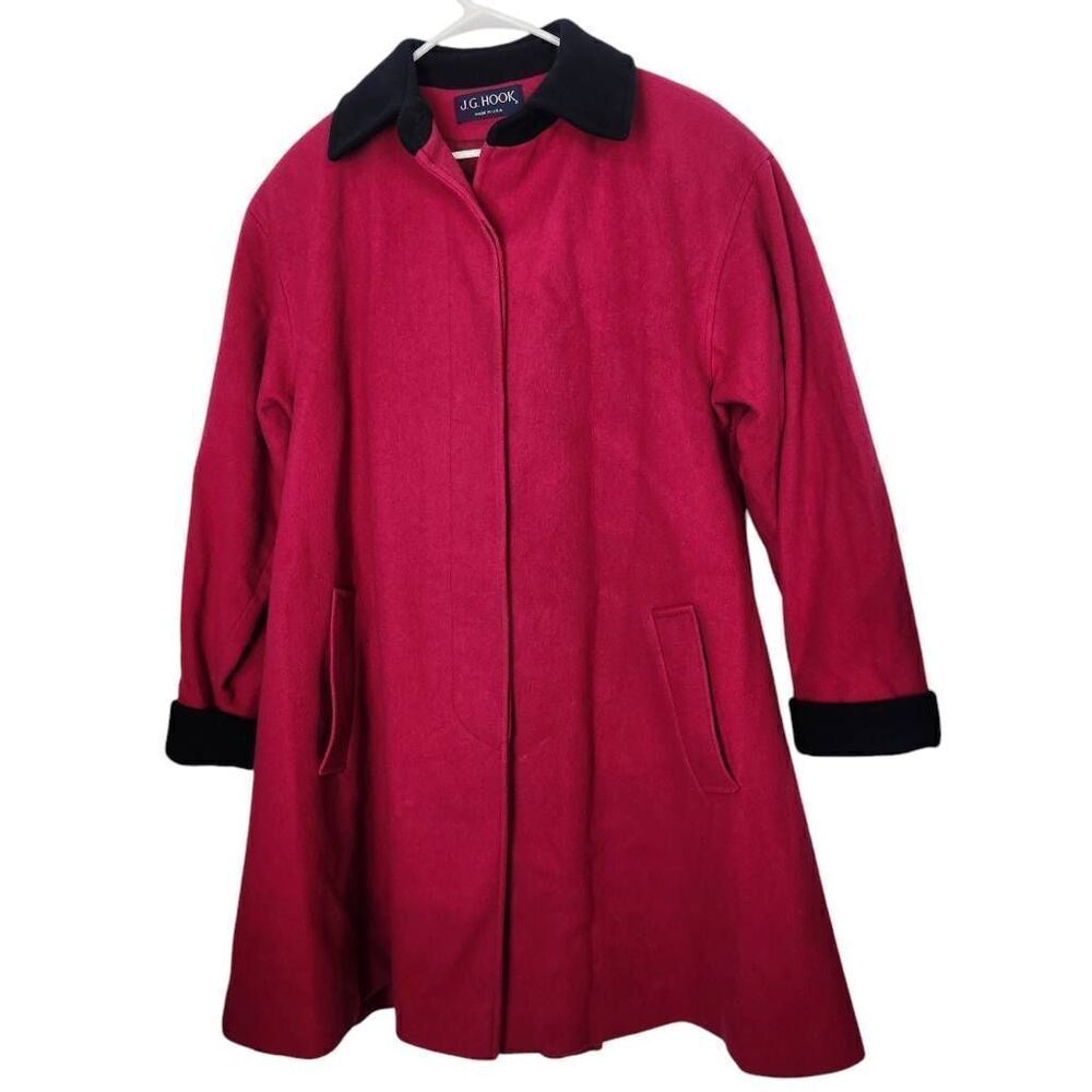 J.G. Hook coat‎ pink black large opera coat statement a-line wool union made USA
